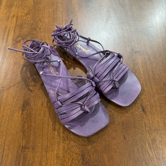Free People Cami Huarache Wrap Leather Sandals Size 37.5 Purple - Picture 2 of 8